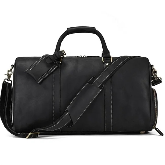 XL Genuine Leather Travel Bag Shoe Pocket Weekend Luggage Duffel Carry On